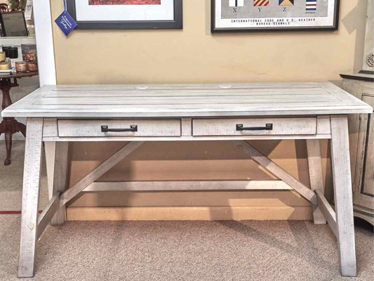 Whitewashed Plank Top Desk with 2 Drawers