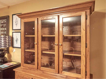 Oak  Hutch with 3 Glass Doors