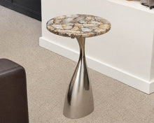 Round Stone Top Drink Table with Organic Silver Base