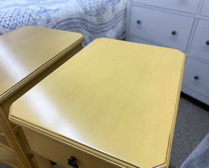 Pair of Drexel Mustard French Provincial Nightstands