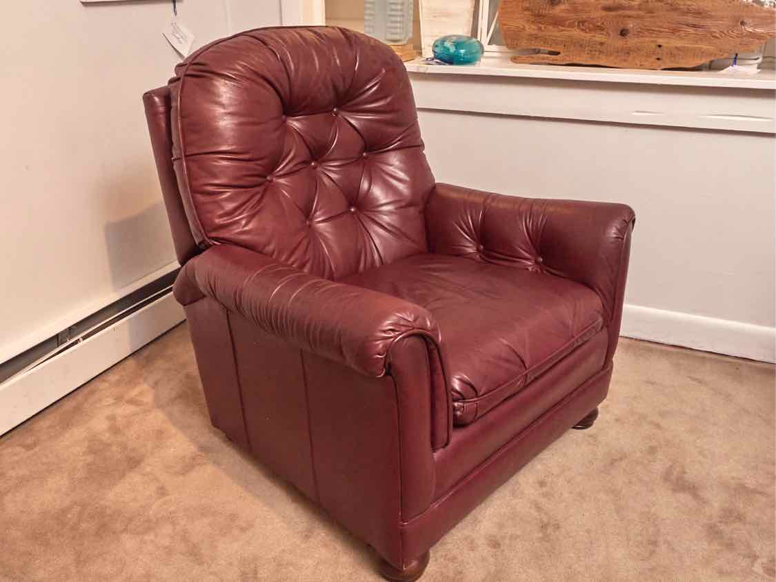 Bradington Young Reclining Back 'Burgundy Wine' Tufted Leather  Chair & Ottoman