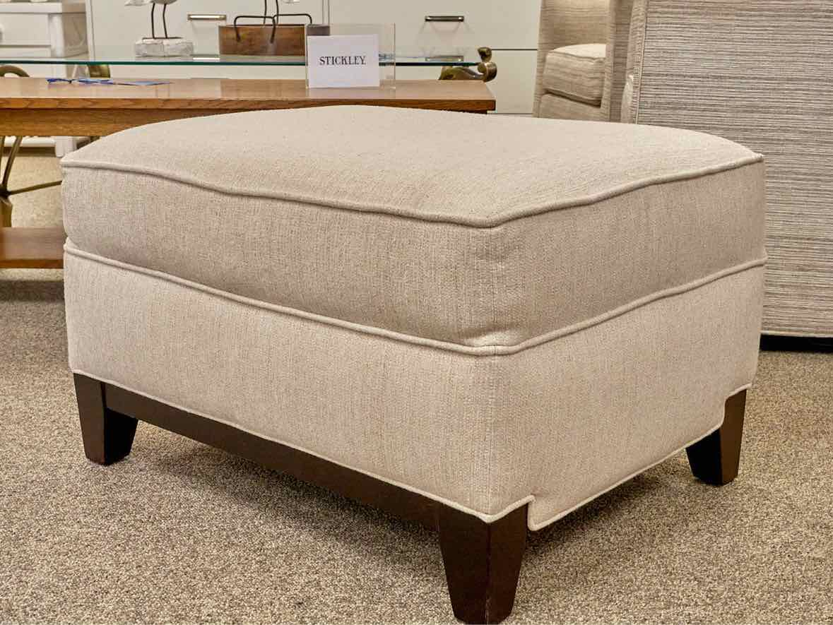 Upholstered Ottoman in Sand W/ Espresso Base