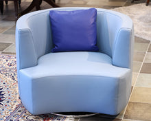Roche Bobois Tangram Swivel Chair in Robins Egg Blue Leather