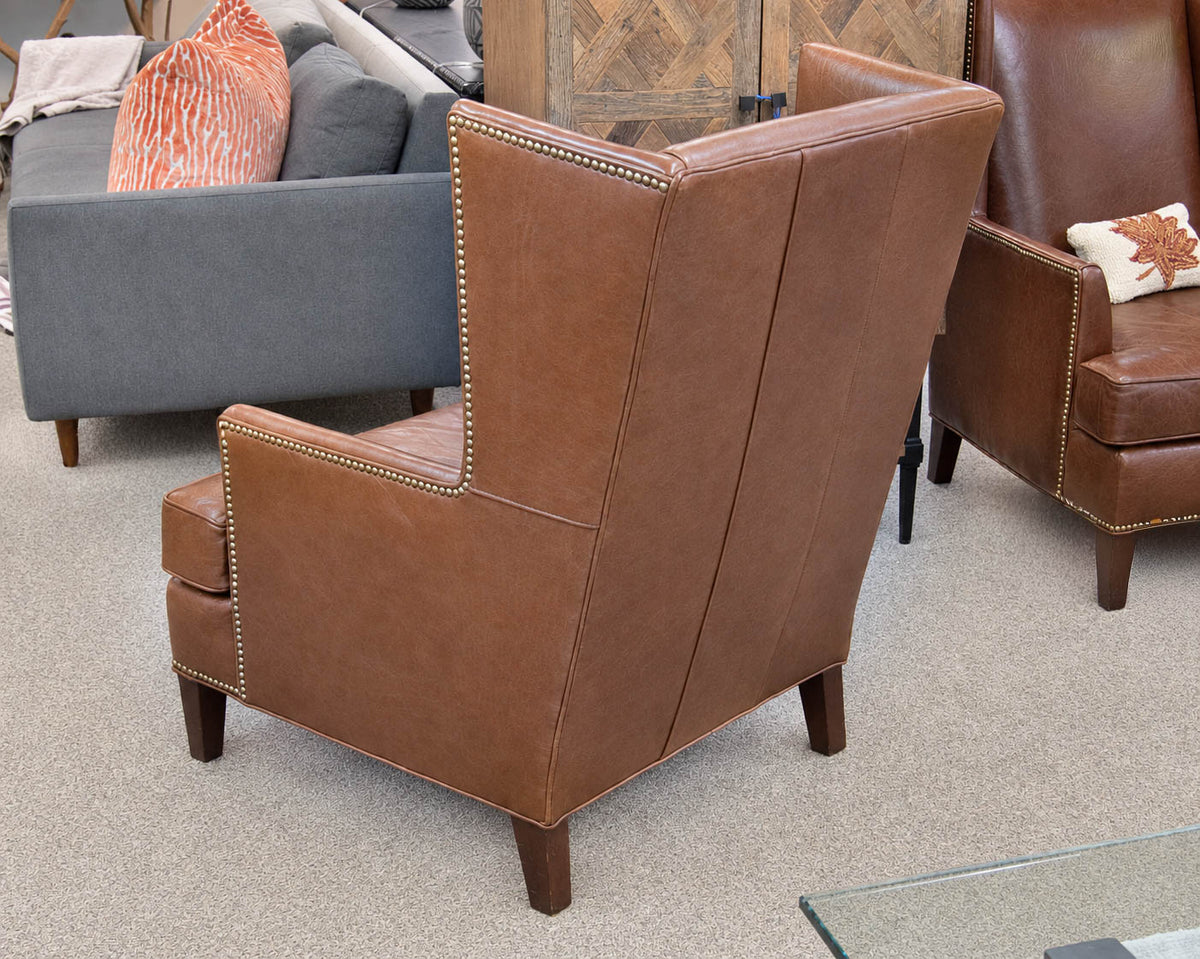 Pair of MG+BW Chocolate Leather Wingback Chairs