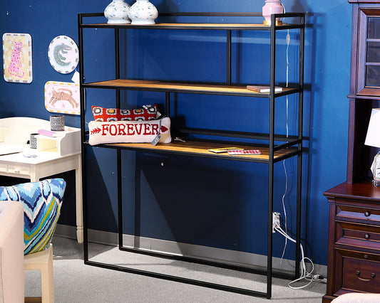 Tall Rustic Wood and Metal Transitional Bookcase