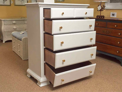 Kincaid Arctic Finish 5 Drawer Chest with Gold Finish Knobs