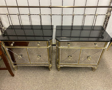 Pair of Mirrored Bedside Chests with Black Marble Tops