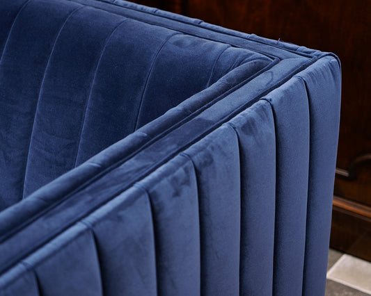 One King's Lane Blue Velvet Channeled Sofa