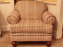 England Inc Earth Tone Stripe Rolled Arm  Chair & Ottoman