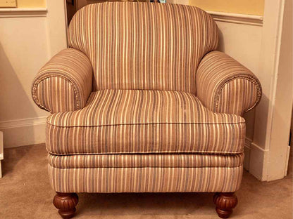 England Inc Earth Tone Stripe Rolled Arm  Chair & Ottoman