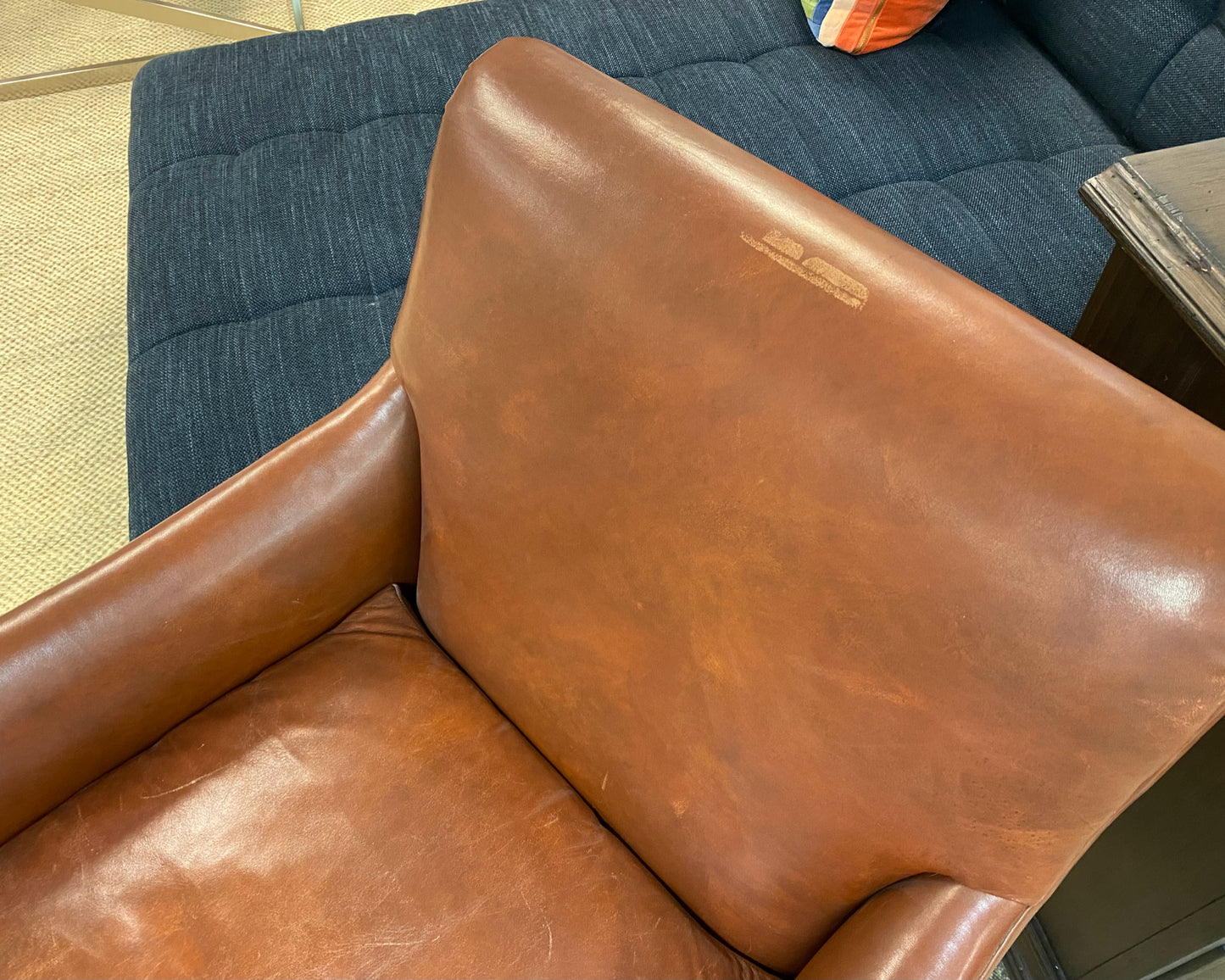 Edward Farrell  'Sienna Brown' Leather Arm Chair with Chestnut Legs