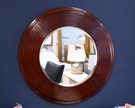 South Cone  Brown Round Leather Mirror