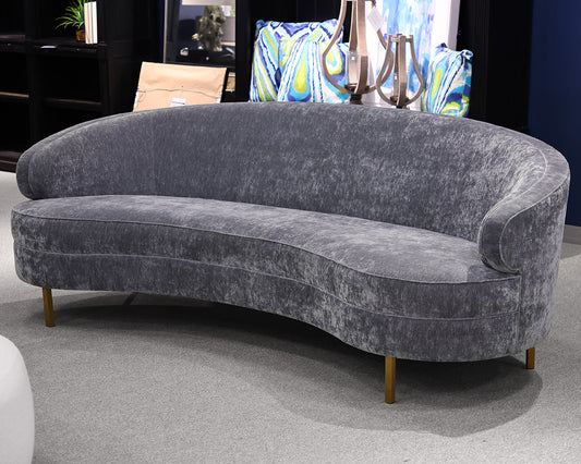 Kidney Sofa With Brushed Gold Tapered Metal Legs