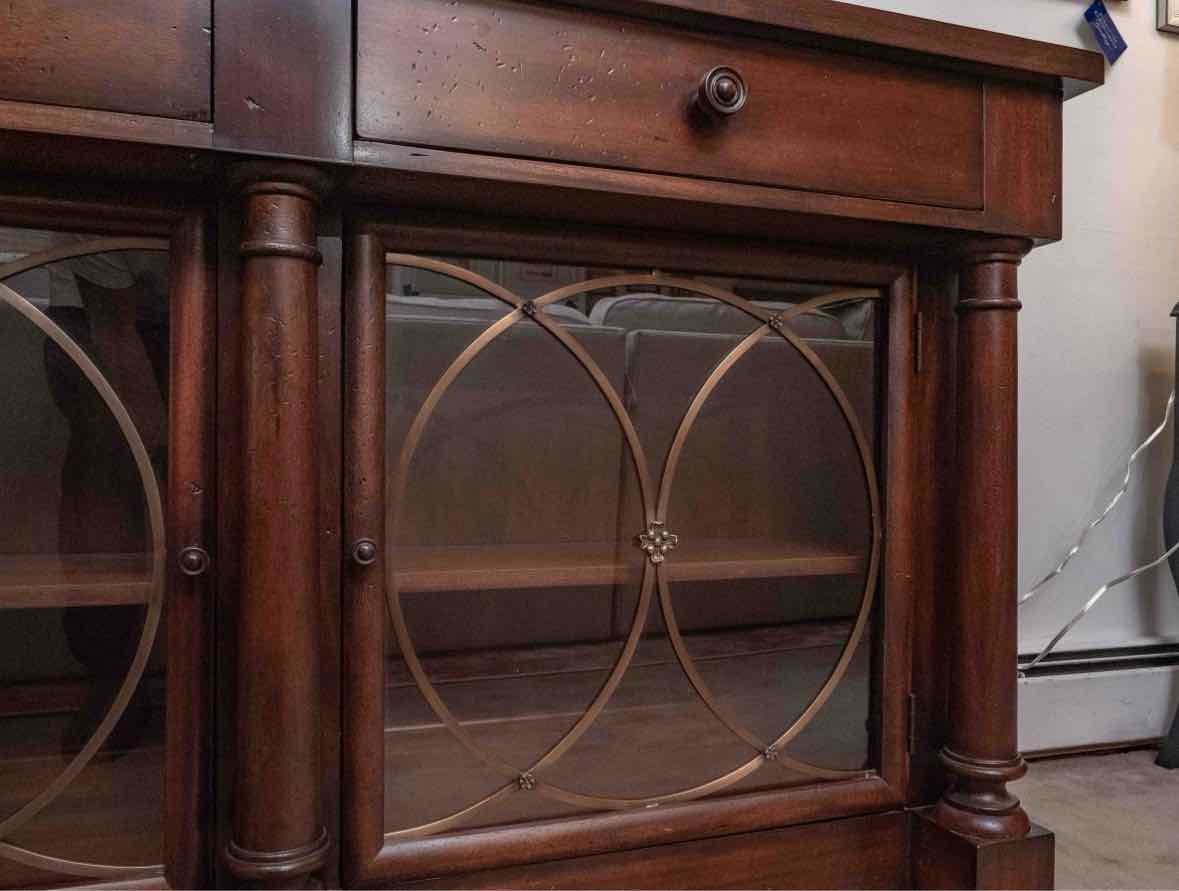 Hickory Chair Inc Cherry 2 Drawer 2 Glass Door Brass Inserts Console
