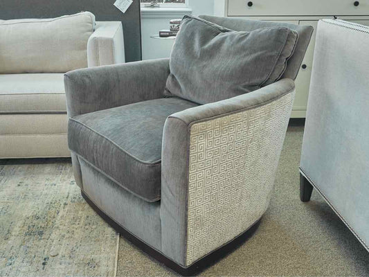 Pair of Wesley Hall Upholstered Swivel Chairs in Grey Velvet