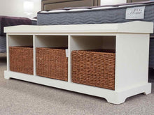 Pottery Barn White Hall Bench W/ Wicker Baskets