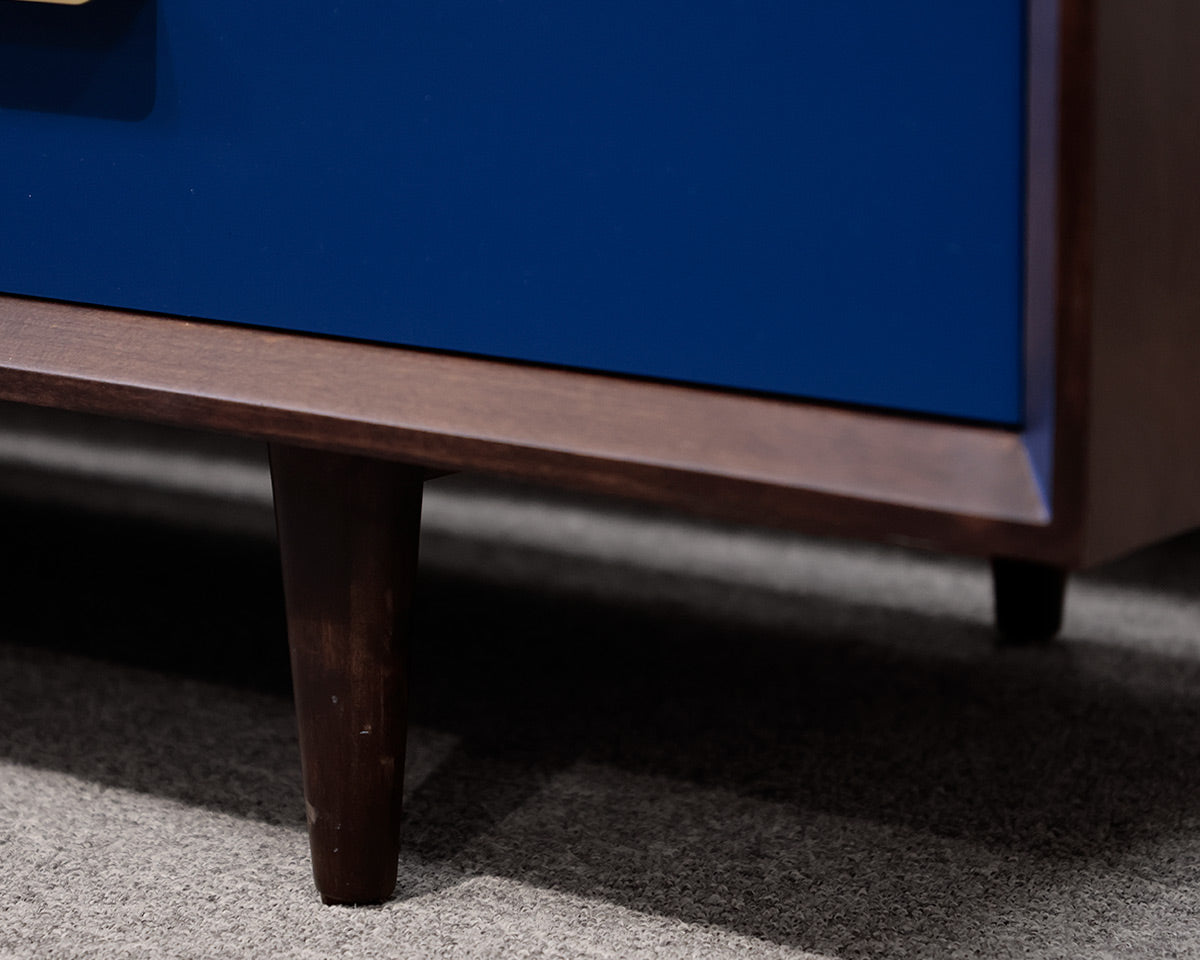 Espresso Wooden Dresser With 6 Navy Drawers