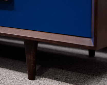 Espresso Wooden Dresser With 6 Navy Drawers