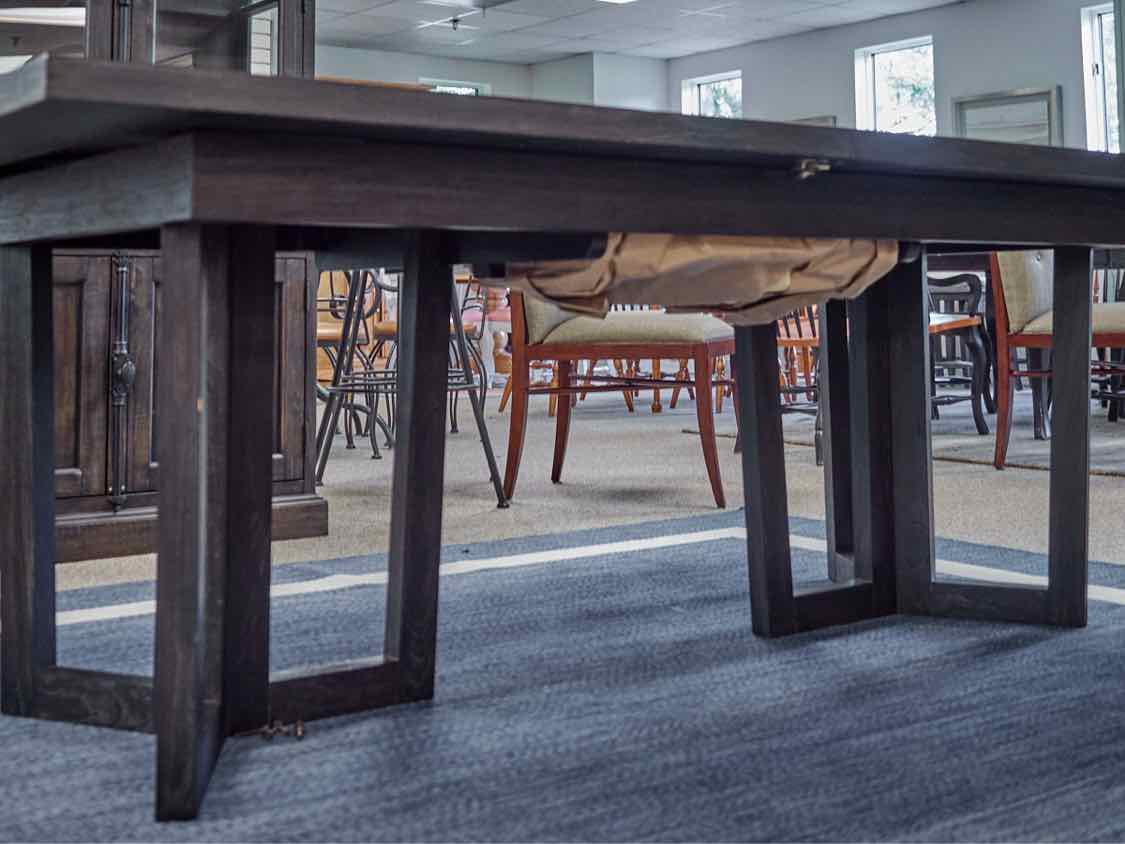 Brownstone Dining Table with Butterfly Leaf on Contemporary Pedestals