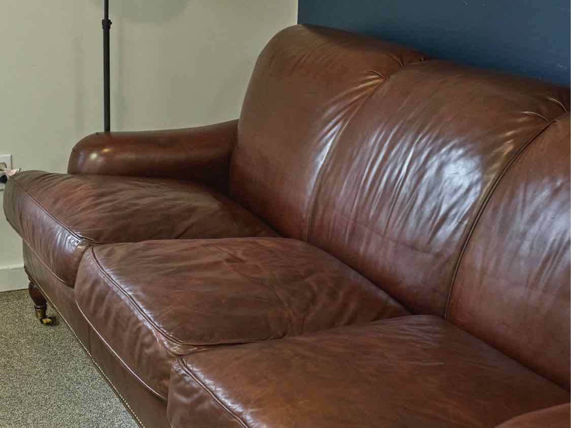 Southwood  Brown Leather  3 Cushion Sofa on Casters