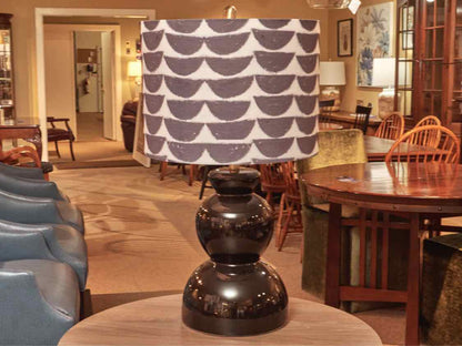 Wedge Gloss Black Table Lamp with Geometric Patterned Shade