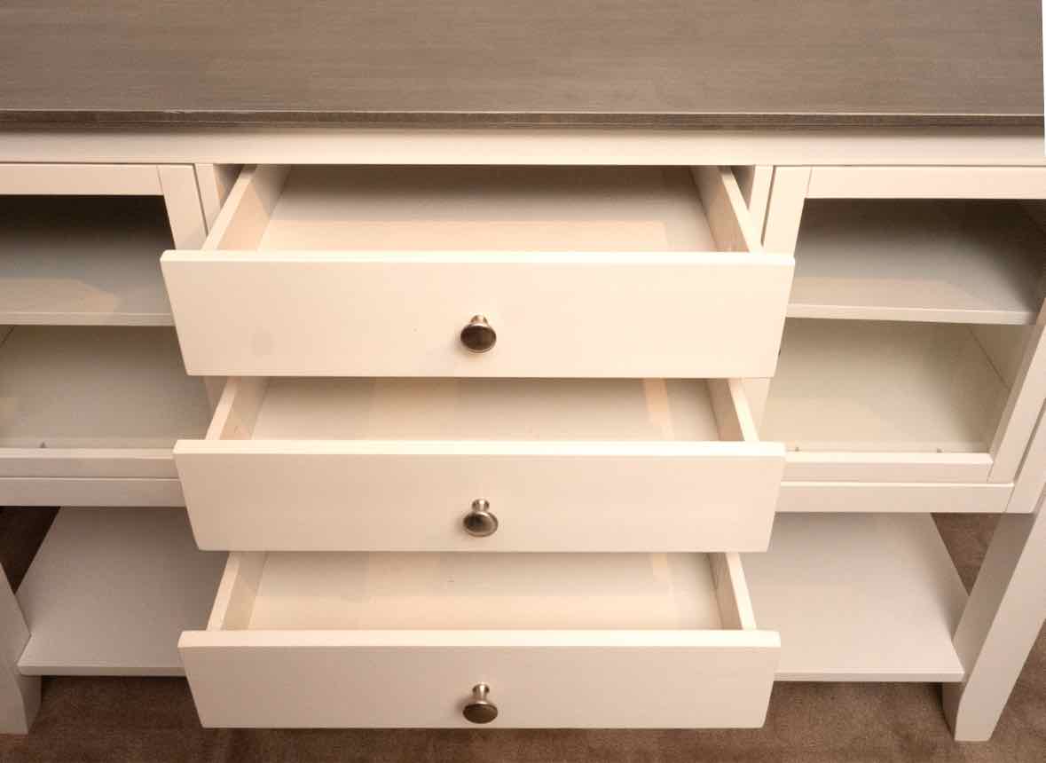 Martin Off White Finish 2 Glass Door 3 Drawer Gray Top  Server