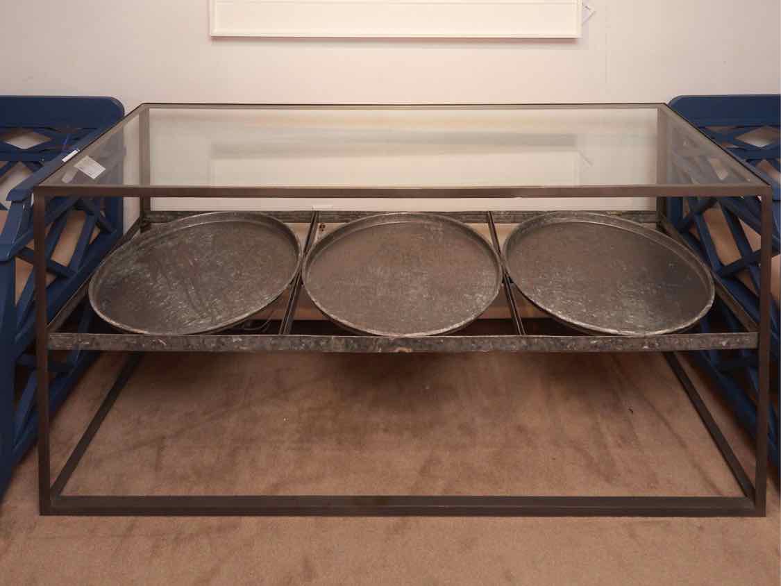 American Home Galvanized Metal Console with Glass Top