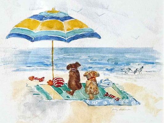 'Dog Days Of Summer I '' Watercolor Print Double Matted Natural Wood Frame