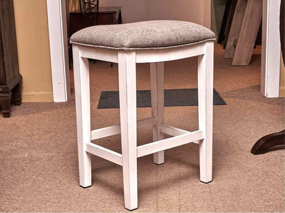 White Finish Console/ Island Includes 2  Gray Cushion Stools
