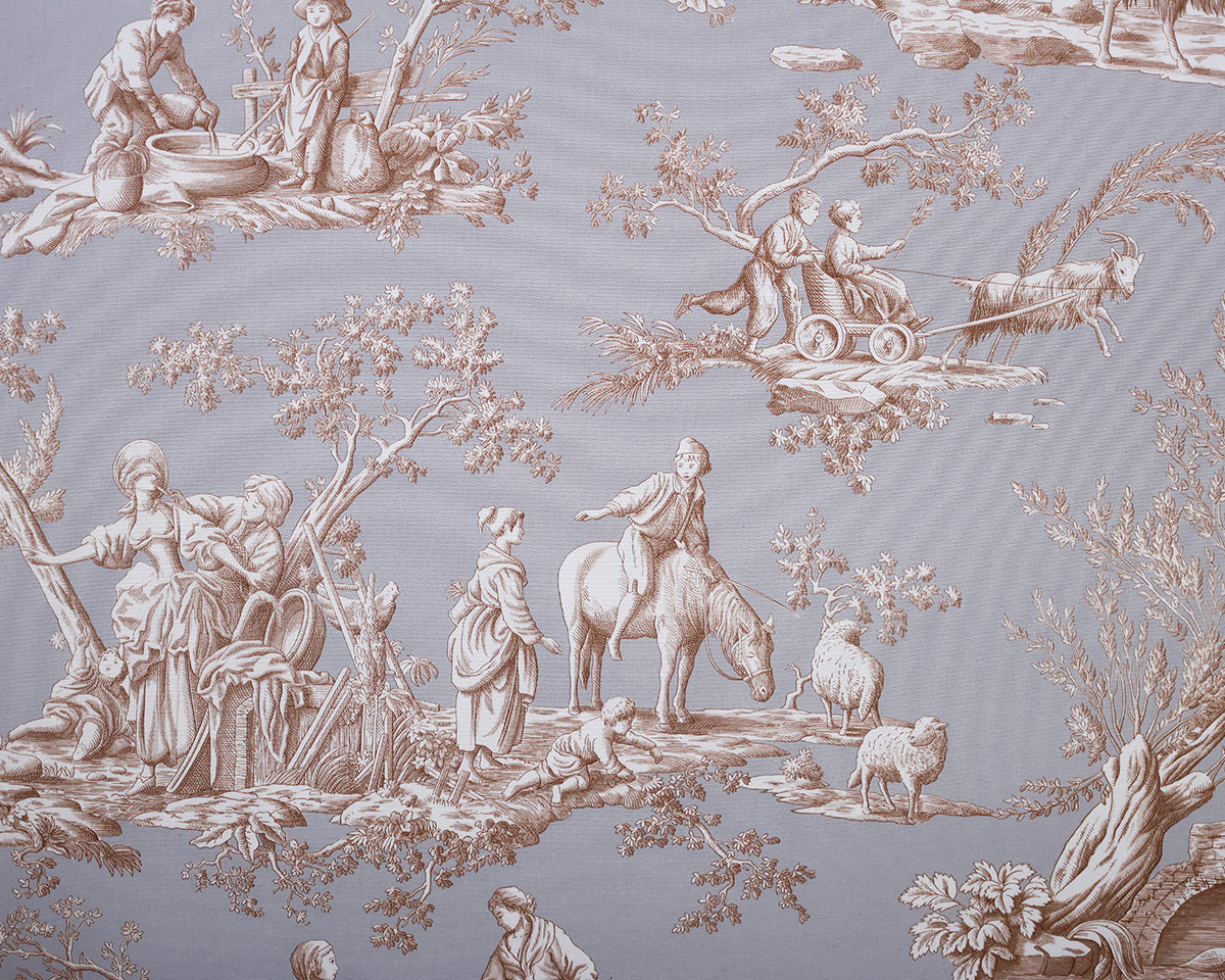 Custom Toile Fabric King Bed