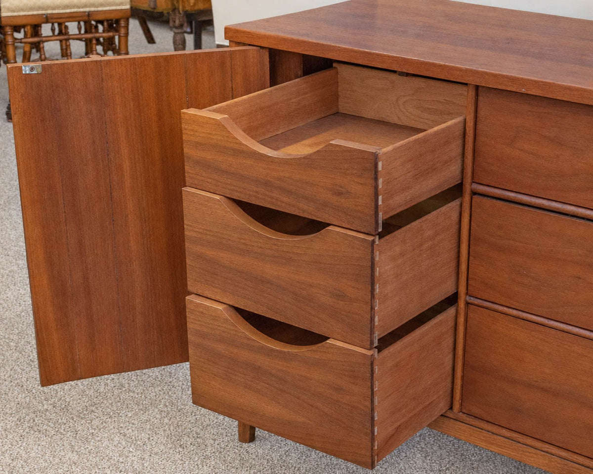 Kent Coffey "Marquee Modern" 9 Drawer 2 door Lowboy Dresser with Mirror Attached