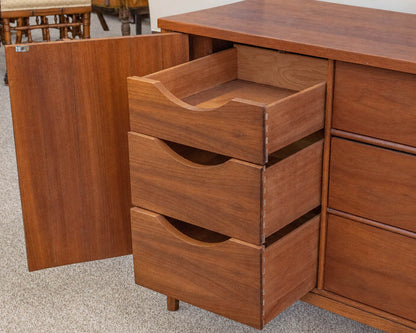 Kent Coffey "Marquee Modern" 9 Drawer 2 door Lowboy Dresser with Mirror Attached