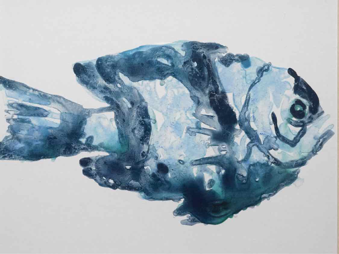 'Blue  Ocean Fish III' Print In White Frame