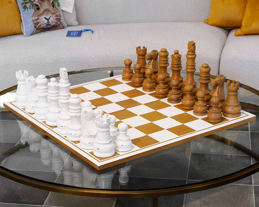 Oversized White and Light Brown Chess Set