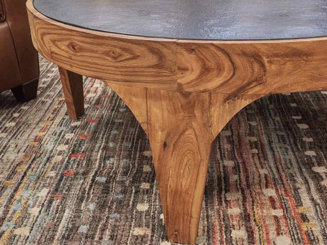 Anthropologie Black Slate Top Round Cocktail Table