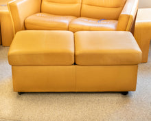 Ekornes Lift Top Storage Ottoman in Camel Leather W/ Maple Tray Tops