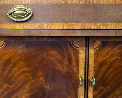 Hickory Inlaid Wood  Mahogany Server W/Turned Tapered Legs