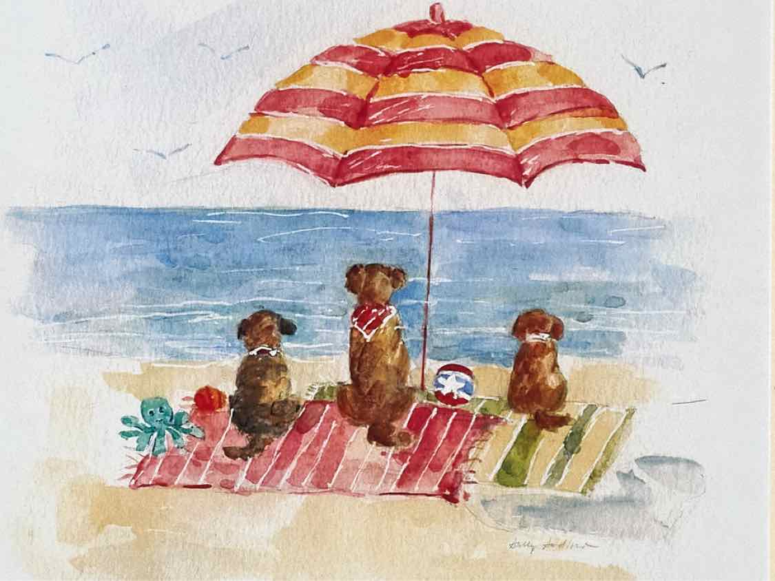 'Dog Days Of Summer II" Watercolor Print Double Matted Natural Wood Frame