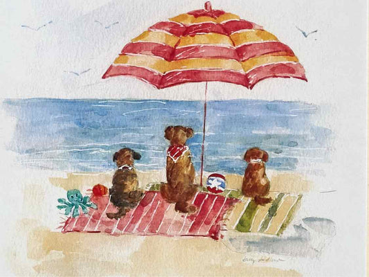 'Dog Days Of Summer II" Watercolor Print Double Matted Natural Wood Frame