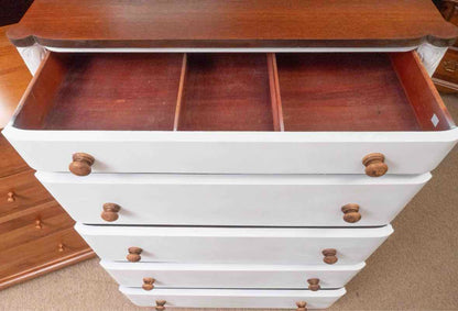 Paine Furniture White Finish 5 Drawer Mahogany Top  Chest