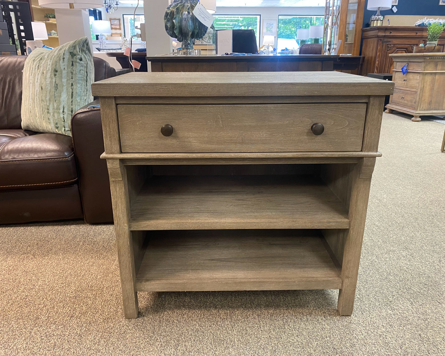 Driftwood Finish 1 Drawer Nightstand with 2 Shelves