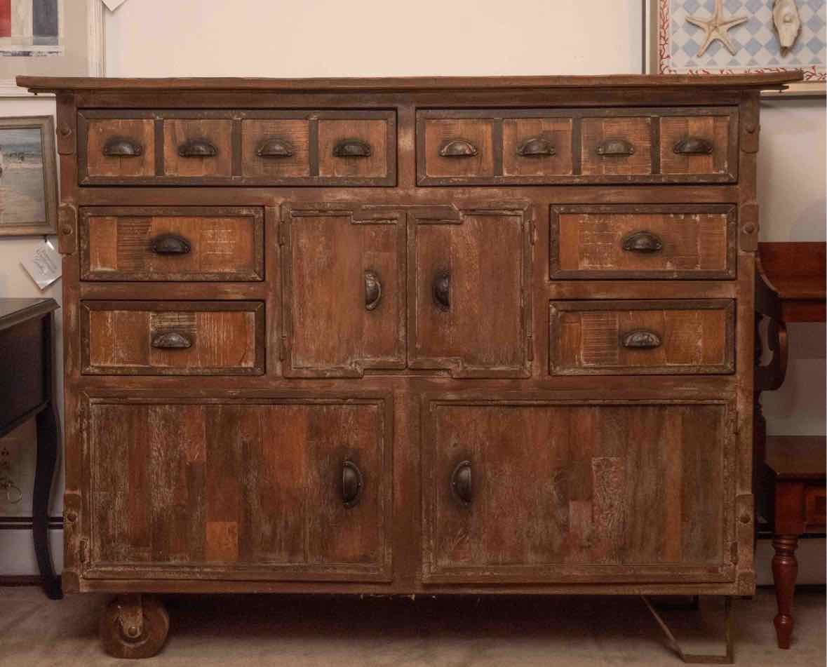Arhaus Rustic Wooden 6 Drawer 4 Door Metal Cup Handles Accent Sideboard Chest