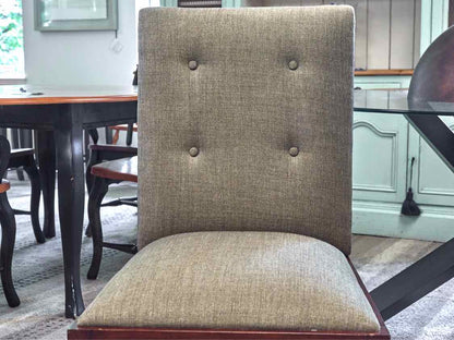 Set of 7  Brownstone Dining Chairs with Men's Wear Upholstered Seats