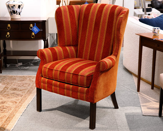 Red Striped Wingback Chair