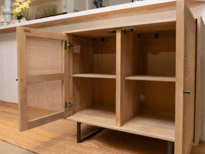 4 Hands  Straciflua Gum Wood 2 Rattan Door Metal Legs Console