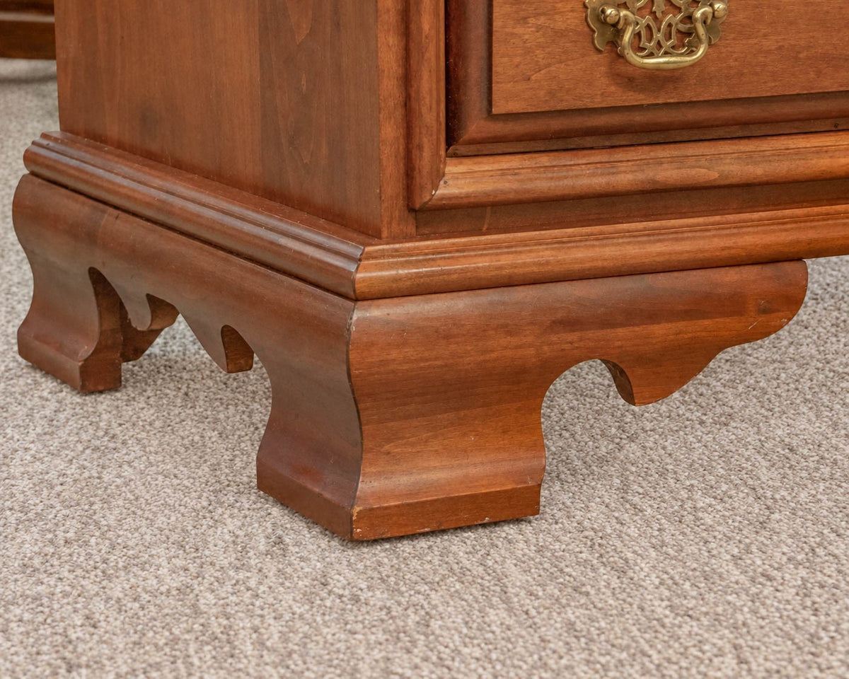 Cherry Eight Drawer Dresser In Warm Chestnut Finish W/ Scroll  Brass Bail Pulls