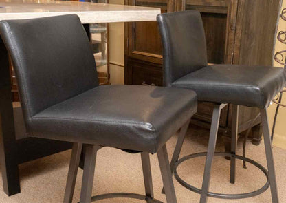 Pair of Black Bonded Leather Swivel Counter Stools