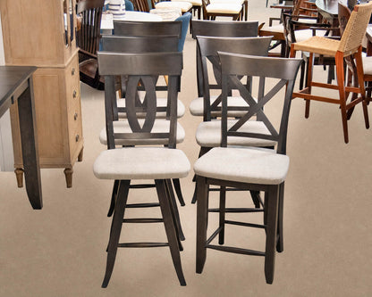Canadel Expanding Pub-Height Table & Set of 6 Counter Stools in Grey Finish