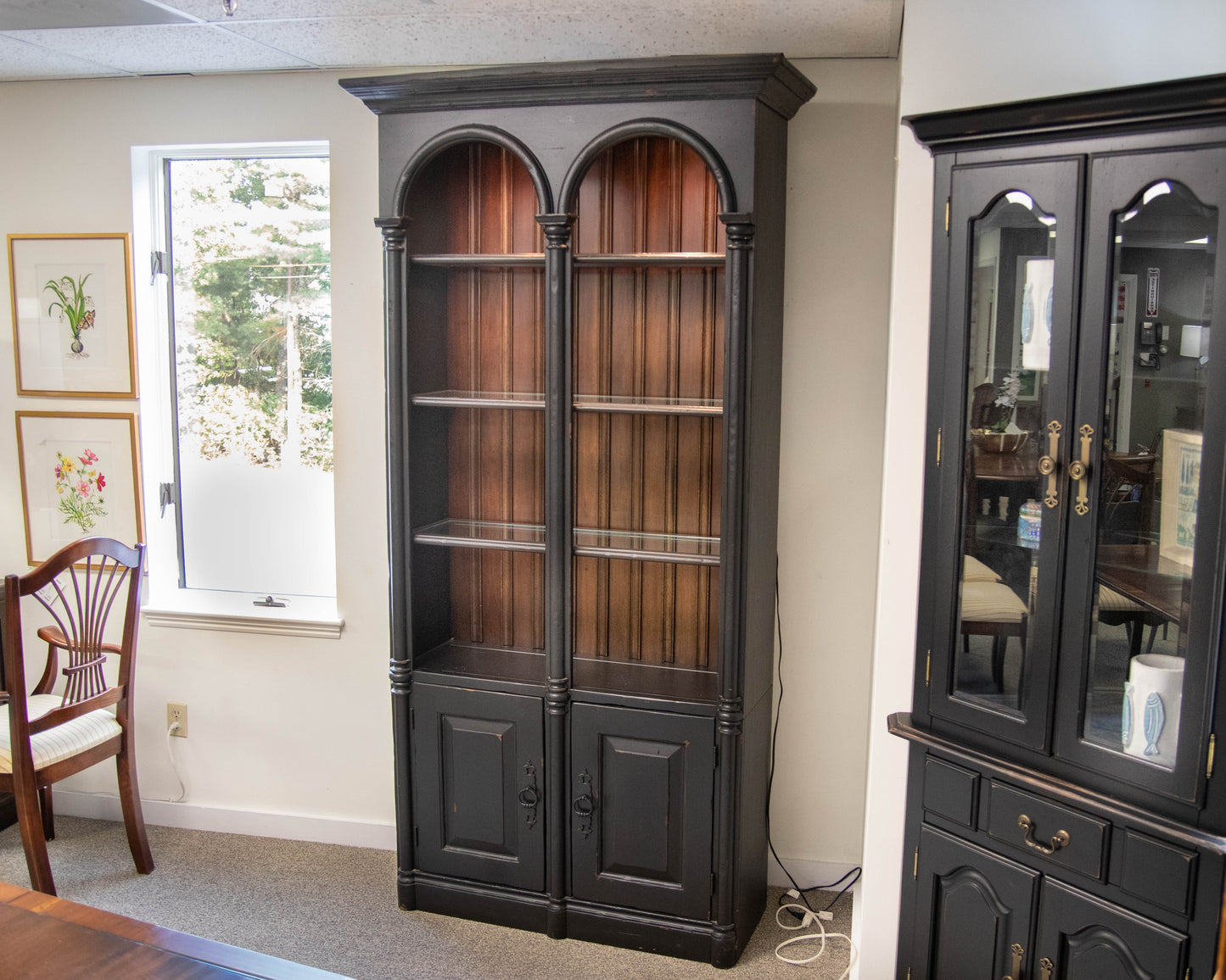 Drexel Double Arch Display Cabinet in Rustic Black