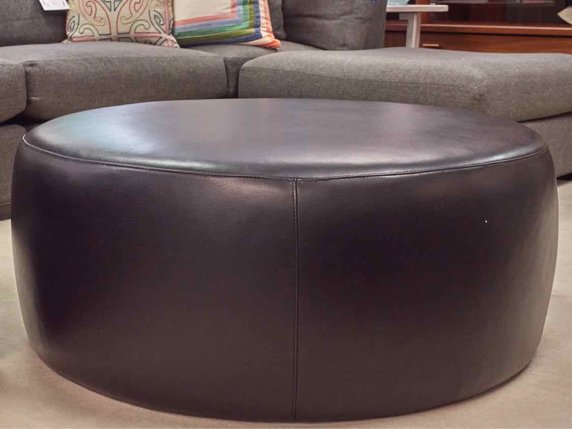 Room & Board Round Black Leather Ottoman